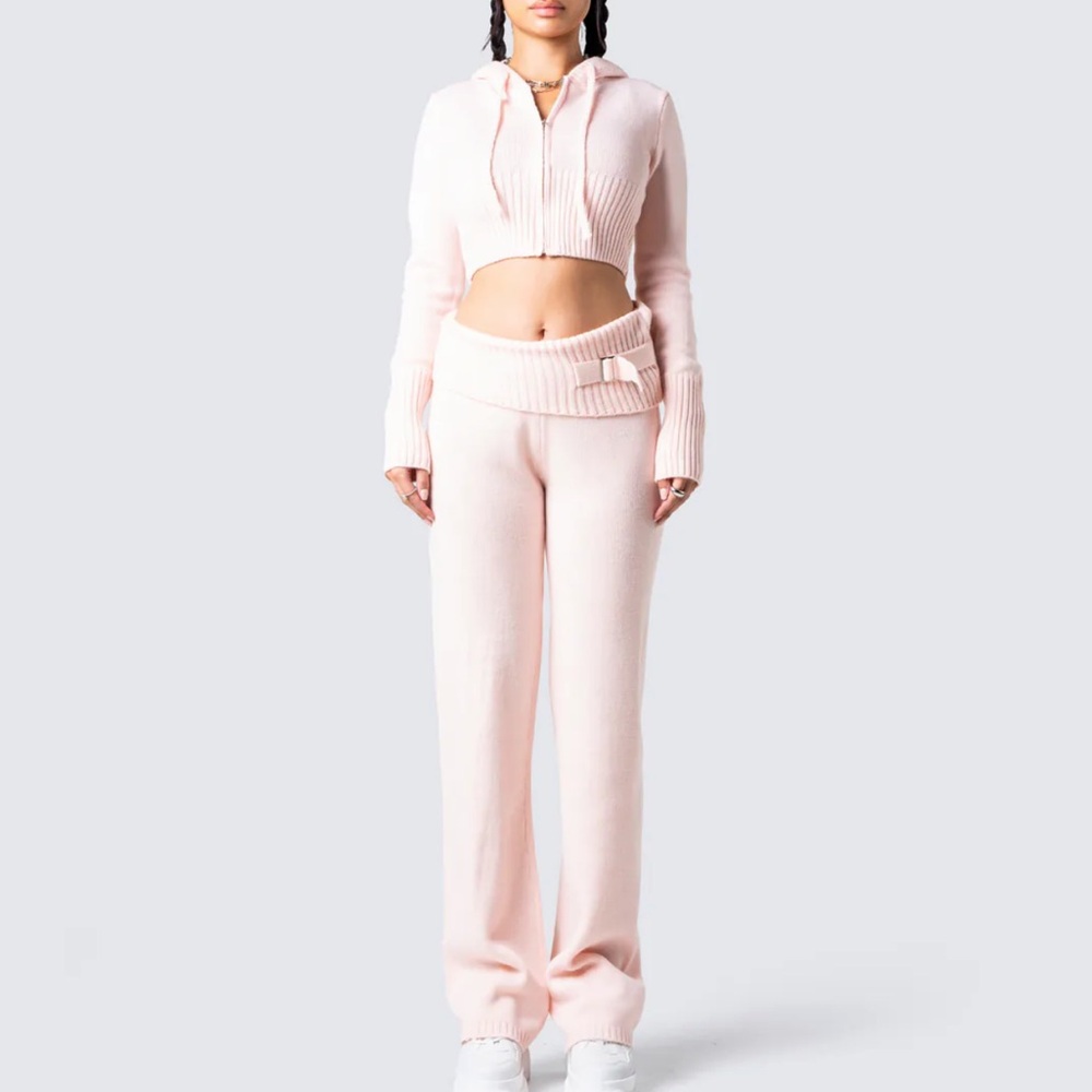 Finesse Baby Pink Knit Jogger Sweatsuit Set